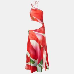 Mirae Multicolor Printed Satin Cu-Out Ocean Tulip Dress S